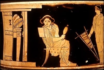 Vasija griega con hilanderas